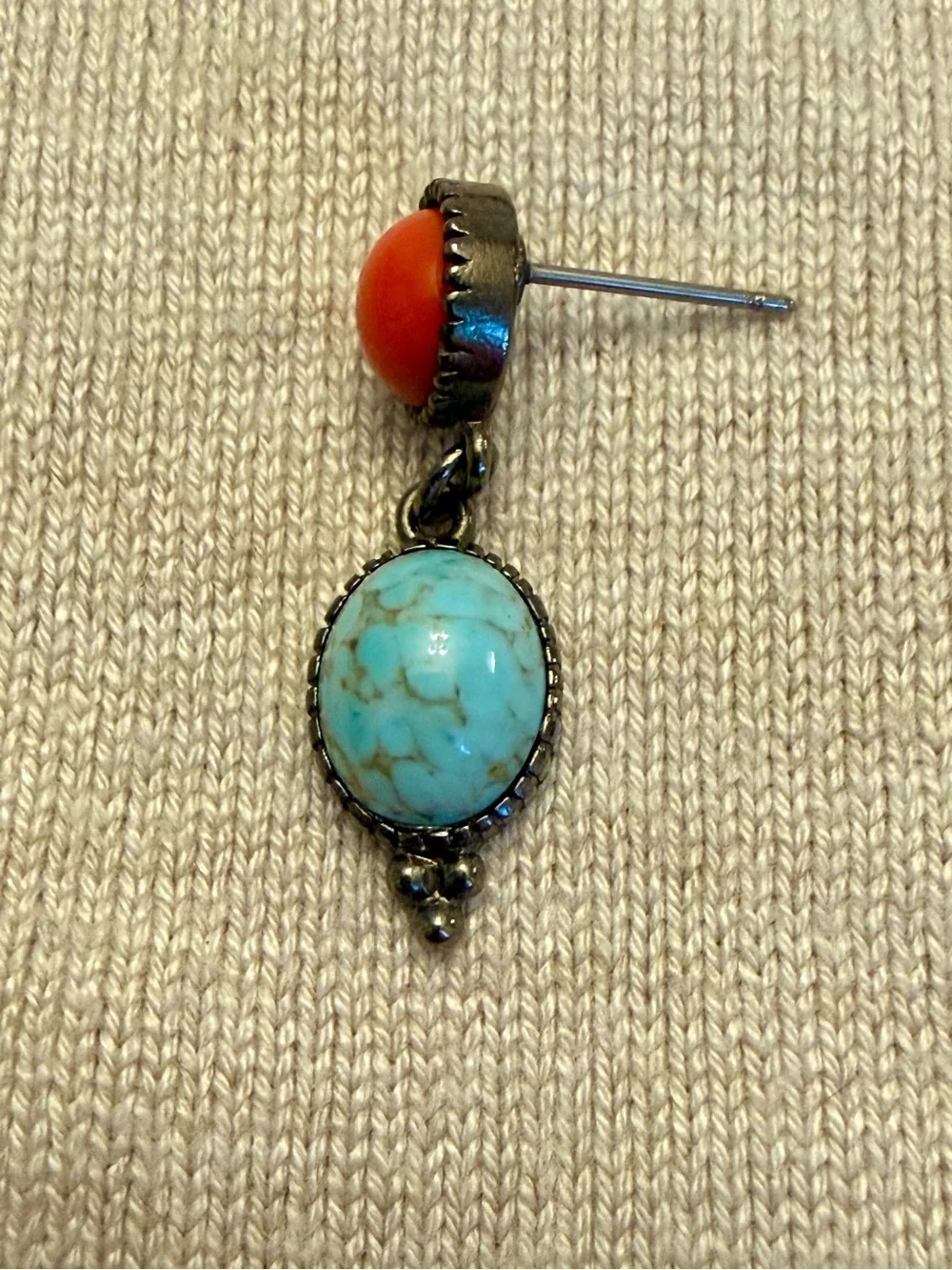 Faux Turquoise and Faux Coral Statement Necklace with Matching Earrings